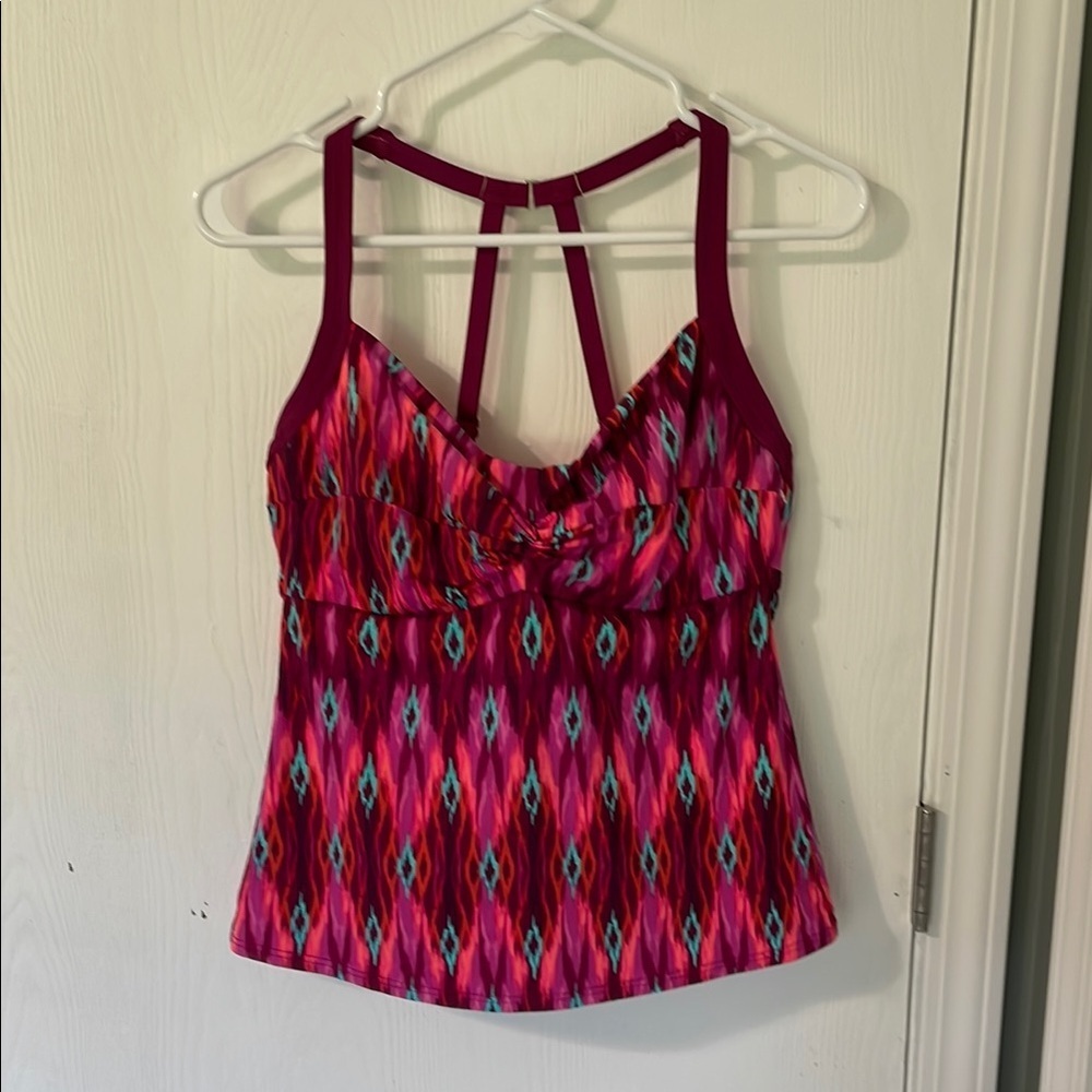 Title Nine NWOT Neon Pink/Orange/Teal Tankini Adjustable Razorback Size 34DD
